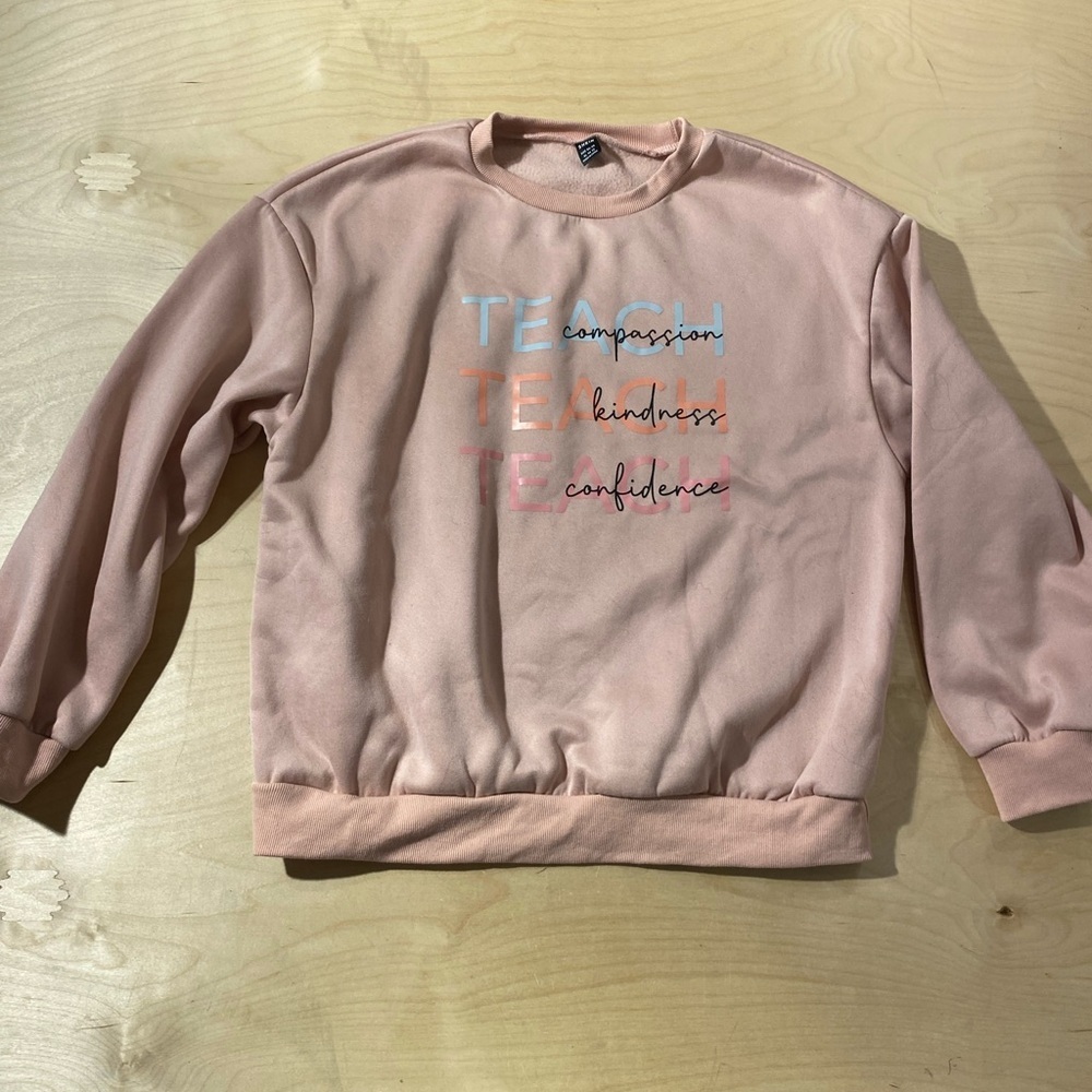 SHEIN Blush Pink Fleece Sweatshirt Teacher Graphic Design XL (NE)